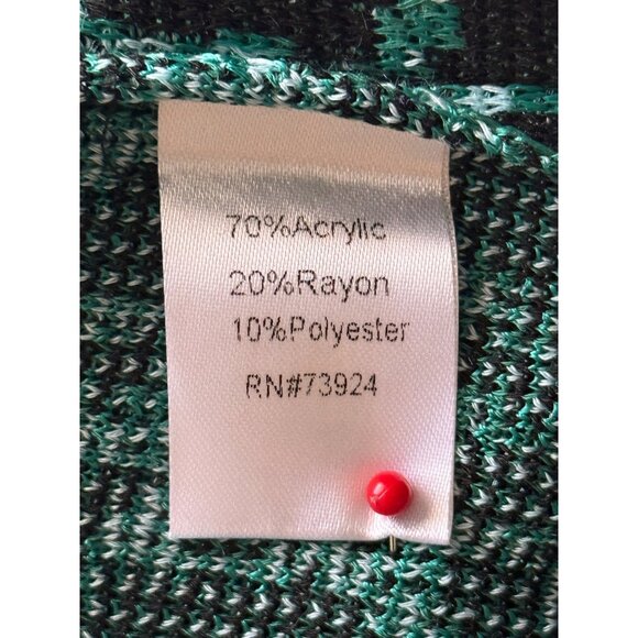 Ming Wang Womens 2X Open-Front Knit Cardigan Jacket Kelly Green Abstract Print - Picture 9 of 9